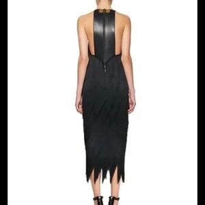 Tom Ford Runway Dress Black Fringe Metal Detail Zipper On The Back Stretch XS. S